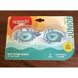 Speedo Junior Glide Print Blue Goggles No Leak Anti-Fog UV Protection Ages 6-14
